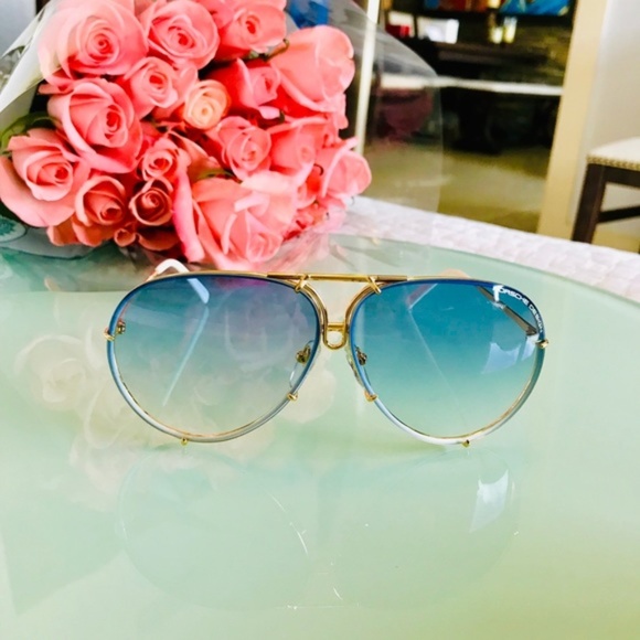 NWT Porsche Design 69 P8478 W Blue Gold Sunglasses - Picture 3 of 7